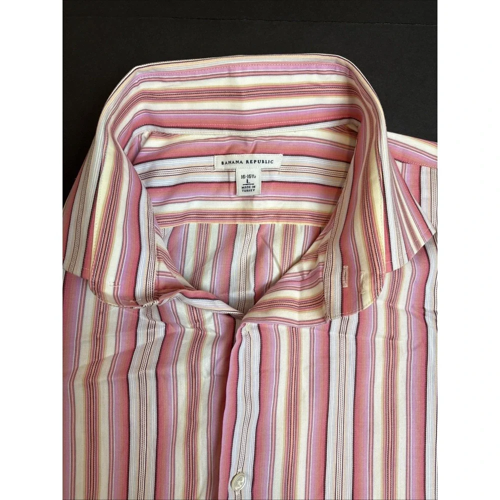Banana Republic Dress Shirt Pink Striped Button Down Mens Size Large 16-16.5